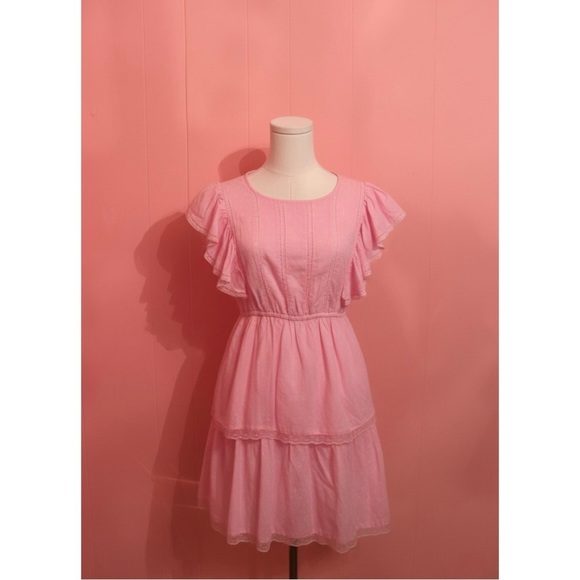 Japna Dresses & Skirts - Japna Pink Ruffle Sleeve Dress